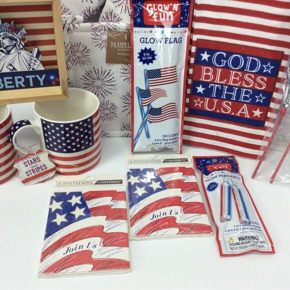 4th of July Party 11 Piece Bundle Patriotic Decor Invitations Mugs Glow Sticks - Picture 14 of 16